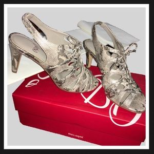 NIB IMPO sandal gold Sz6 3” heel lace-up python